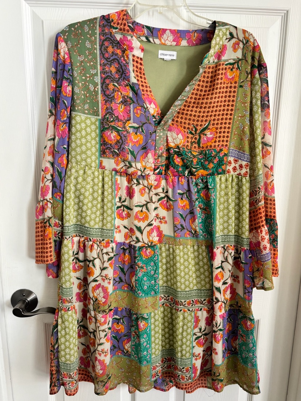 Chloe+Rene Patchwork Floral Tiered Long-Sleeve Dress - Picture 1 of 10